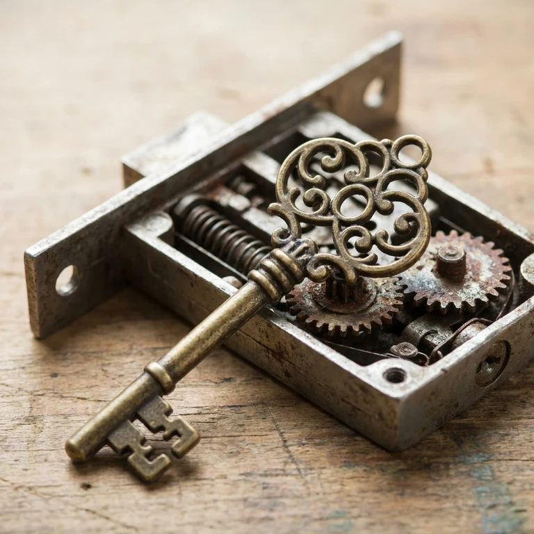 An antique key beside an open lock mechanism on a wooden table: one option replaces the hormone, the other opens the signal that makes it