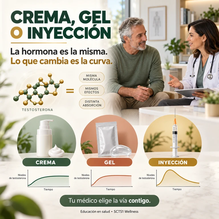 Infograf&iacute;a: crema, gel o inyecci&oacute;n, c&oacute;mo la v&iacute;a cambia tu experiencia con la testosterona