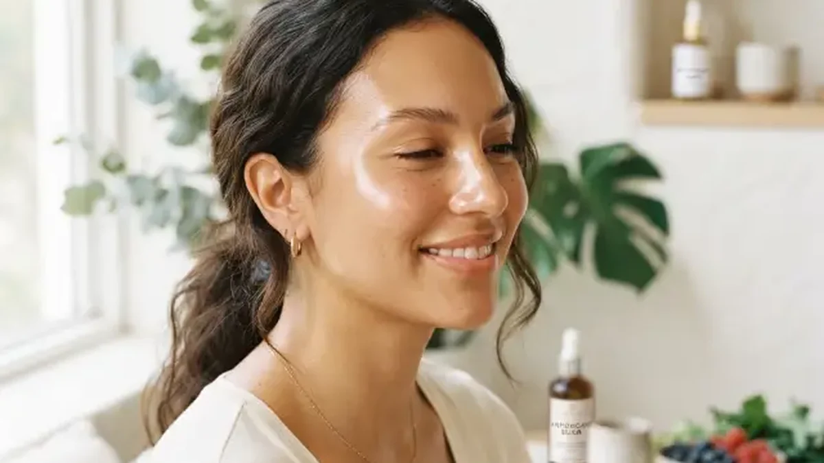 Mujer latina con la piel cuidada, luz natural suave